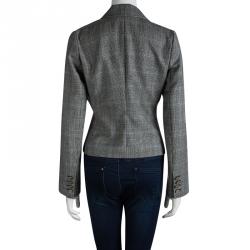 Pre Owned Dolce and Gabbana Wool Glen Plaid Lace Insert Blazer M