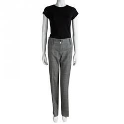 Pre Owned Dolce and Gabbana Grey Wool Glen Plaid Checked Trousers M