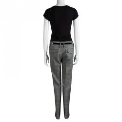 Pre Owned Dolce and Gabbana Grey Wool Glen Plaid Checked Trousers M