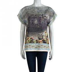 Pre Owned Dolce and Gabbana Multicolor Printed Jacquard Short Sleeve Top M