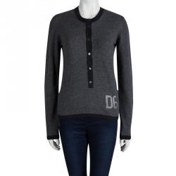 Pre Owned Dolce And Gabbana Grey Cashmere Embellished Logo Detail Sweater M