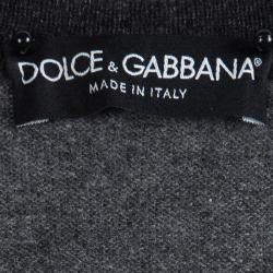 Pre Owned Dolce And Gabbana Grey Cashmere Embellished Logo Detail Sweater M