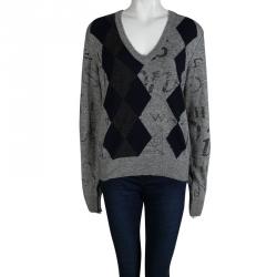 Pre Owned Dolce And Gabbana Grey Argyle Pattern Sweater M