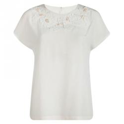 مملوكة مسبقًا Dolce and Gabbana Cream Lace Applique Detail Top M