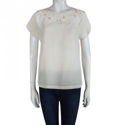 مملوكة مسبقًا Dolce and Gabbana Cream Lace Applique Detail Top M