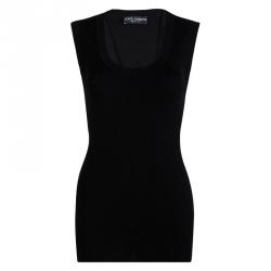 Pre Owned Dolce and Gabbana Black Wool Ribbed Sleeveless Top M