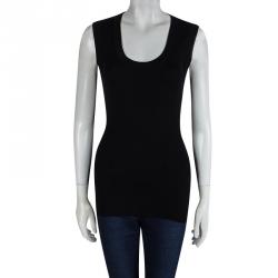 Pre Owned Dolce and Gabbana Black Wool Ribbed Sleeveless Top M