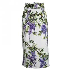 مملوكة مسبقًا تنورة ميدي دولتشي اند غابانا حرير مورد بيج L