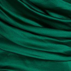 Pre Owned Dolce and Gabbana Green Silk Ruched Sleeveless Gown L