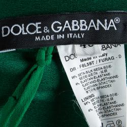 Pre Owned Dolce and Gabbana Green Silk Ruched Sleeveless Gown L