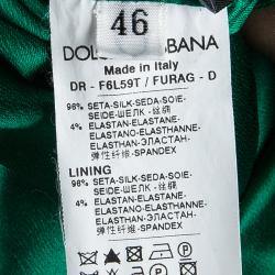 Pre Owned Dolce and Gabbana Green Silk Ruched Sleeveless Gown L