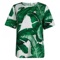 Pre Owned Dolce and Gabbana Green Leaf Printed Cotton Short Sleeve Top M