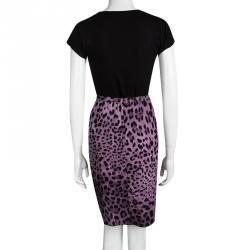 Pre Owned Dolce & Gabbana Purple Leopard Printed Silk Draped Ruffle Detail Skirt M
