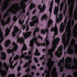 Pre Owned Dolce & Gabbana Purple Leopard Printed Silk Draped Ruffle Detail Skirt M