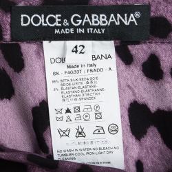 Pre Owned Dolce & Gabbana Purple Leopard Printed Silk Draped Ruffle Detail Skirt M