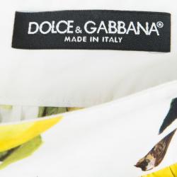 Pre Owned Dolce and Gabbana Lemon Printed Cotton Gathered Belted Maxi Skirt L