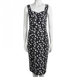 Pre Owned فستان دولتشي أند غابانا أسود مورد مطبوع بلا أكمام M