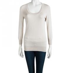 Pre Owned Dolce and Gabbana Beige Ribbed Trim Detail Long Sleeve Sweater M