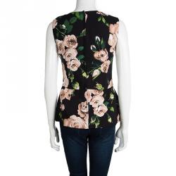 Pre Owned Dolce and Gabbana Black Floral Printed Sleeveless Peplum Top M