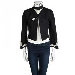 Pre Owned Dolce and Gabbana Black Lace Detail Corset Style Cropped Jacket L