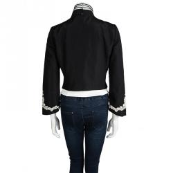 Pre Owned Dolce and Gabbana Black Lace Detail Corset Style Cropped Jacket L