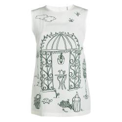 مملوكة مسبقًا Dolce and Gabbana White Botanical Garden Printed Silk Sleeveless Top S