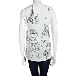 مملوكة مسبقًا Dolce and Gabbana White Botanical Garden Printed Silk Sleeveless Top S