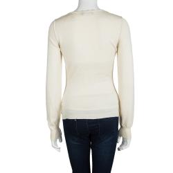 Pre Owned Dolce and Gabbana Cream Perforated Knit Detail Long Sleeve Sweater M