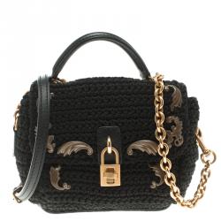 مملوكة مسبقًا Dolce and Gabbana Black Crochet Padlock Crossbody Bag