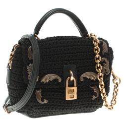 مملوكة مسبقًا Dolce and Gabbana Black Crochet Padlock Crossbody Bag
