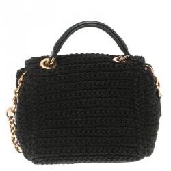 مملوكة مسبقًا Dolce and Gabbana Black Crochet Padlock Crossbody Bag