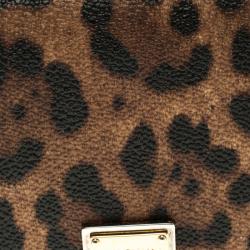 مملوكة مسبقًا Dolce and Gabbana Brown Leopard Print Leather Flap Card Holder