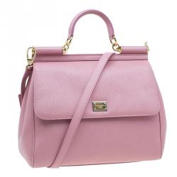 Pre Owned Dolce and Gabbana Pink Leather Large Miss Sicily Tote