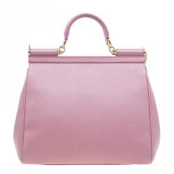 Pre Owned Dolce and Gabbana Pink Leather Large Miss Sicily Tote