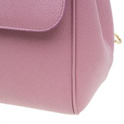 Pre Owned Dolce and Gabbana Pink Leather Large Miss Sicily Tote