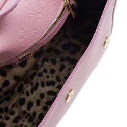 Pre Owned Dolce and Gabbana Pink Leather Large Miss Sicily Tote