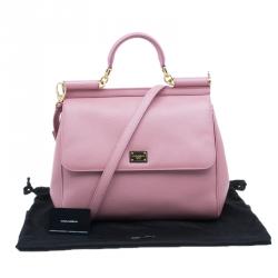 Pre Owned Dolce and Gabbana Pink Leather Large Miss Sicily Tote