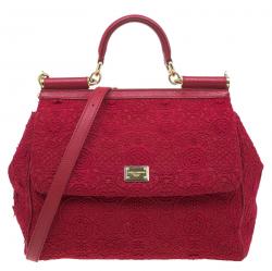 Pre Owned حقيبة دولتشي أند غابانا ميس سيسيلي وردة كروشيه حمراء كبيرة