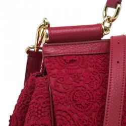 Pre Owned حقيبة دولتشي أند غابانا ميس سيسيلي وردة كروشيه حمراء كبيرة