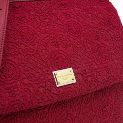 Pre Owned حقيبة دولتشي أند غابانا ميس سيسيلي وردة كروشيه حمراء كبيرة