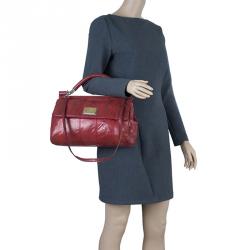 Pre Owned Dolce and Gabbana Red Snake Skin Medium Miss Sicily Tote Bag