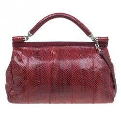 Pre Owned Dolce and Gabbana Red Snake Skin Medium Miss Sicily Tote Bag