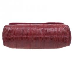 Pre Owned Dolce and Gabbana Red Snake Skin Medium Miss Sicily Tote Bag