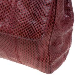 Pre Owned Dolce and Gabbana Red Snake Skin Medium Miss Sicily Tote Bag