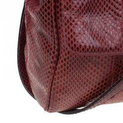 Pre Owned Dolce and Gabbana Red Snake Skin Medium Miss Sicily Tote Bag