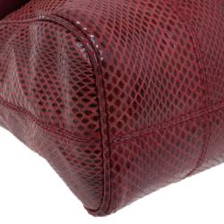 Pre Owned Dolce and Gabbana Red Snake Skin Medium Miss Sicily Tote Bag