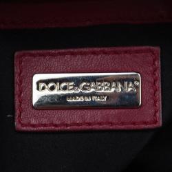 Pre Owned Dolce and Gabbana Red Snake Skin Medium Miss Sicily Tote Bag