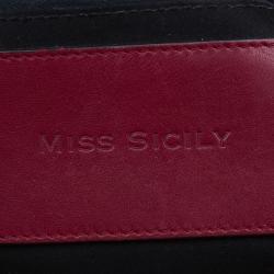 Pre Owned Dolce and Gabbana Red Snake Skin Medium Miss Sicily Tote Bag