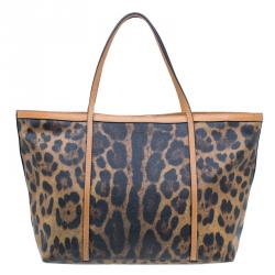 Dolce and Gabbana Leopard Print Coated Canvas Tote Bag