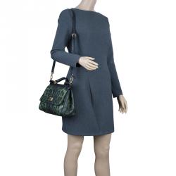 Pre Owned Dolce and Gabbana Green Leopard Print Leather Medium Miss Sicily Tote Bag